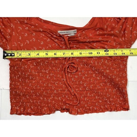 Urban Outfitters Womens Orange Top Smocked Crop Floral  Puff Sleeve Large - Picture 9 of 12